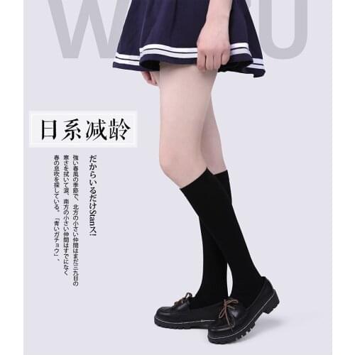 Knee Length Socks Thin Silk Stockings Black and White JK Velvet Medium Tube Student Calf Socks Womens Hardcover Half Socks