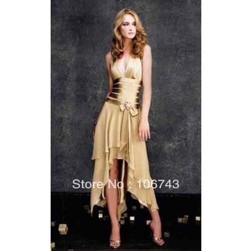 2021 new Natural Satin Beach gold Fashion Brides Vestidos Robe De Soiree Formal Sexy Prom Gown Party short Cocktail Dresses