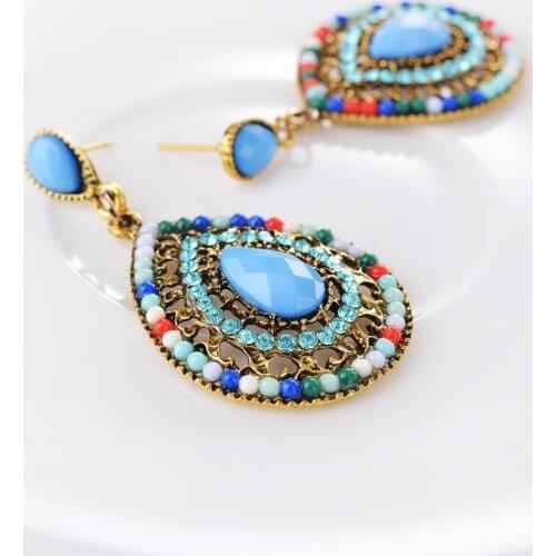 2019 New Boho Vintage Drop Earrings For Women Ethnic Resin Multicolor Bead Large Bohemia Dangle Earrings Statement Jewelry Gift