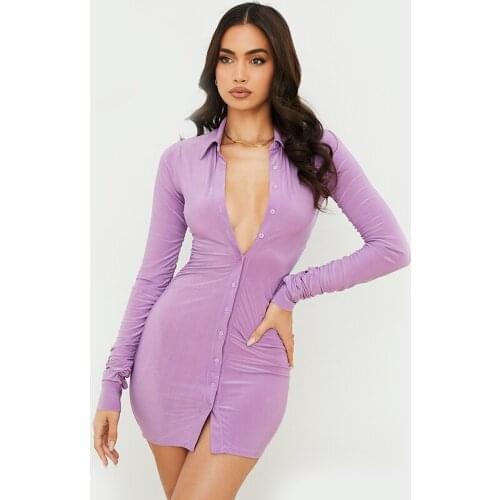 Autumn Casual Womens Dresses Vintage Bodycon Single-breasted Party Dress Simply Ruched Y2K Womens Clothing