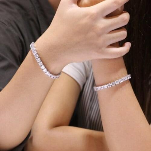 Silver color 2017 couple jewelry hip hop bling round 5mm zirconia Luxury bling 19cm 21cm men women cz wedding tennis bracelet