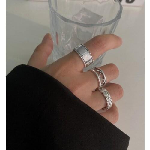 Origin Summer Minimalist Silver Color Geometrical Hollow Out Ring for Women Open Adjustable Metal Index Finger Ring Jewellery