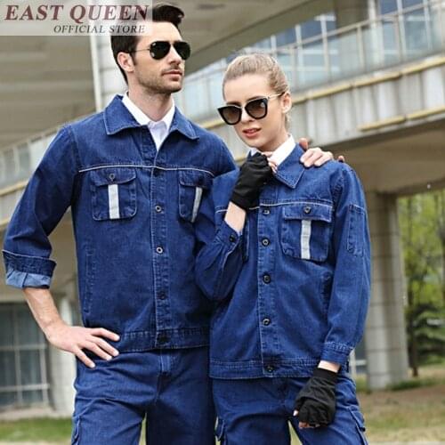 Work wear uniform factory clothing long sleeves jeans coat jacket denim work wear uniforms casual two poiece uniform FF636 A