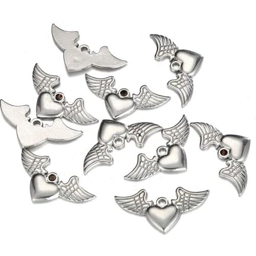 Heart Angel Wings Pendant 20*8mm Hole 2mm Stainless Steel Findings for Necklace Bracelet DIY Jewelry Accessories 20pcs