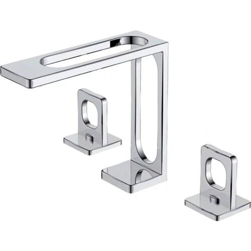 New Basin Faucets Brass Polished Chrome Black Deck Mounted Bathroom Sink Faucets 3 Hole Double Handle Hot And Cold Water Tap