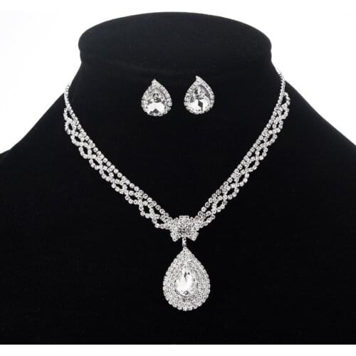 Rhinestone Crystal Bridal Jewelry Sets Necklaces Earrings Sets Water Drop Crystal Jewelry Sets Wedding Engagement Jewelry Gift