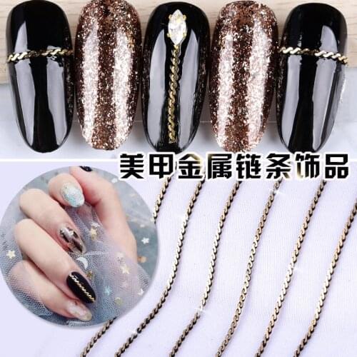 100cm Gold Black J-korean Vintage Snake-bone Chain Charms Metal Tips Nail Art Decorations Supplies Diy Jewelry Accessories Decor