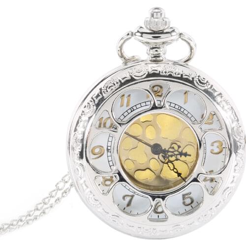 Vintage Hollow Flower Quartz Pocket Watch Roman Number Necklace Pendant with Chain Birthday Gifts LL@17