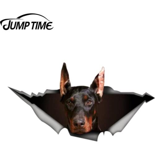 Jump Time 13cm x 6.9cm Doberman car Sticker Torn Metal Decal Wild Animal Funny Car Stickers Window Bumper 3D Car Styling