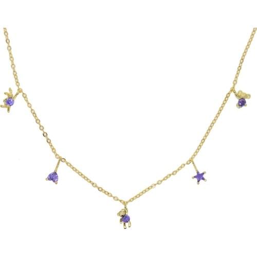 High quality Mini Cute Animal Chocker Necklace With Shiny Cz Purple Bear Pendant Clavicle Chain 35+10cm Women Daily Party Gifts