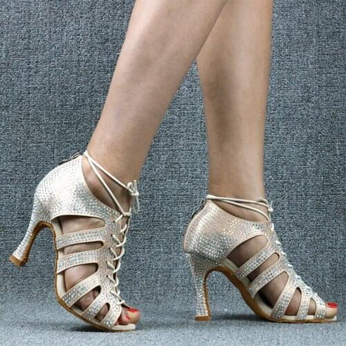 WUXIJIAO Womens Latin Dance Shoes New Dance Shoes Unique Design Salsa Shoes Diamond Sandals