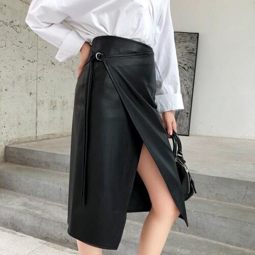 Genuine Leather Women Skirt Natural Sheepskin Elegant Waist Bow Decor Office Lady Sweet Style black skirt alt clothes