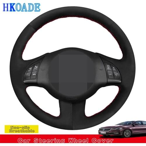 DIY Hand-stitched Black Soft Suede Leather Car Steering Wheel Cover For Fiat 500 2007-2015 500e 2014-2018 500C 2014-2017