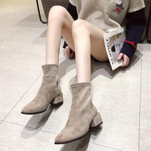 2020 Autumn Women Boots Pu Leather Wedge High Heel Ankle Boots Pointed Toe Winter Cowboy Boots Fashion Boots Black White NVXUE19
