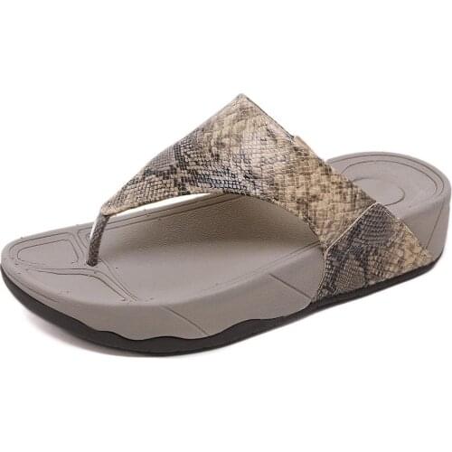 Fashion 2021 Summer Flip Flops Womens Shoes Original National Snake Pattern Wedge Sandals Sandals Leopard Print Shoe for Girls