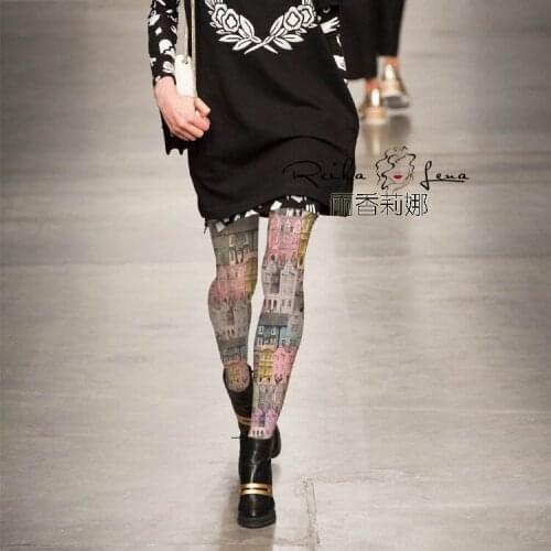 Polyester Pantis Woman Top Fashion Limited Women Tights Retro Color Printing Pantyhose European House 2020 Medias Cotton Velvet