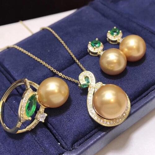 D315 Fine Jewelry Natural Fresh Water Edison Golden Pearl 9-12mm Females Jewelry Sets for Women FIne Jewelry Sets