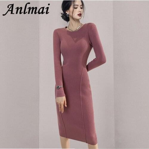 Women Knit Sweater Dress Elegant A Line Dress Winter Warm Christmas Party Knee-Length Dressess Vestidos