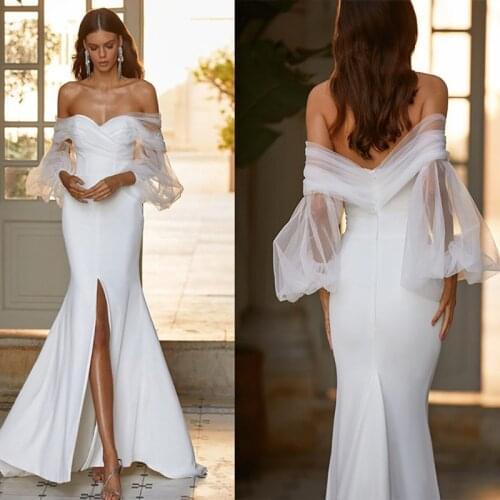 2021 Women Maxi Party Dress Solid White Sexy Club Backless Split Bodycon Dress Long-sleeved Mesh Strapless Fashion White Dress