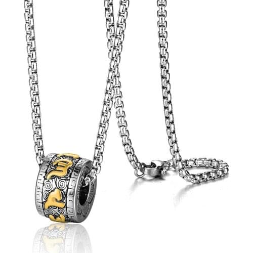 Gold Silver Color Two Tone Titanium Steel Buddhism Mantra Circle Pendants Necklaces for Men Jewelry Drop Shipping
