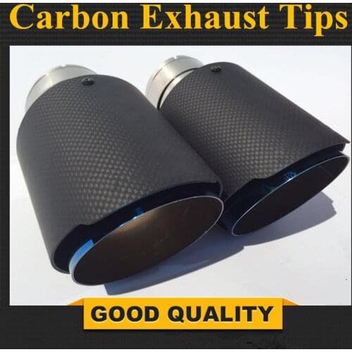2PCS: 63mm Inlet 89mm Outlet Blue Stainless Steel Car Exhaust Tip Carbon Fiber Exhaust Muffler Tips for any cars