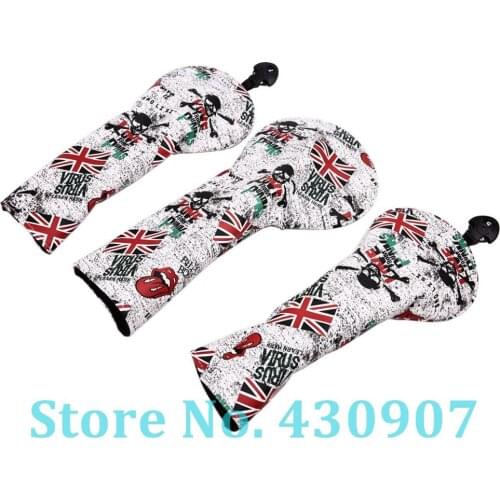 3pcs/set UK Skull Golf Club Driver Fairway Wood Head Cover UK 135 Wood Cover Skull Cover