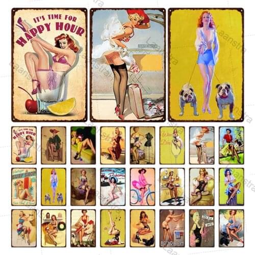 American Pin Up Girl Plaque Metal Retro Tin Sign Metal Iron Sheet Bar Home Decoration Vintage Movie Poster Pub Metal Tin Plate