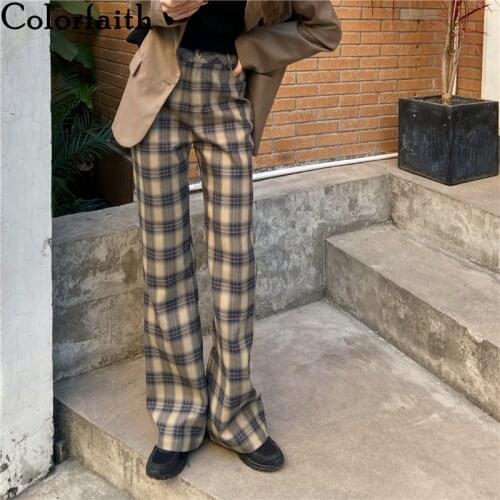 Colorfaith Women's Plaid Trousers