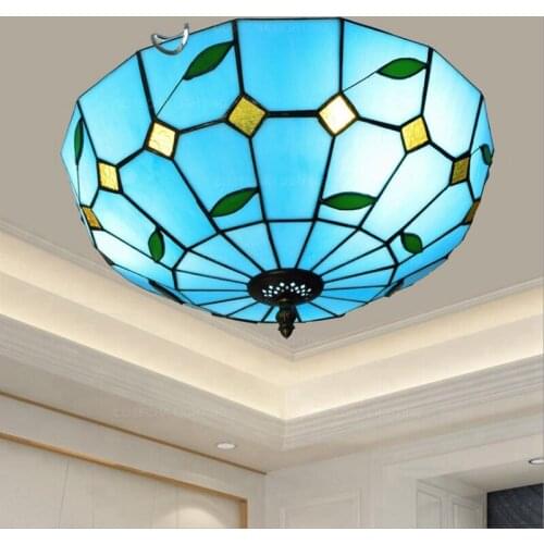 Colorful glass ceiling lamp tiffany Mediterranean ceiling light Bohemia flush mount ceiling lighting for bedroom hallway kitchen