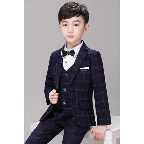 Kids Jacket+vest Pants Bowtie 4pcs Formal Wedding Suit Flower Boys Birthday Dress Children Gentleman Party Costume