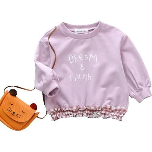 Childrens Fashion in Spring Clothes New Spliced Lattice Childrens Round-collar Guard Clothes Cotton Childrens Alphabet Trend