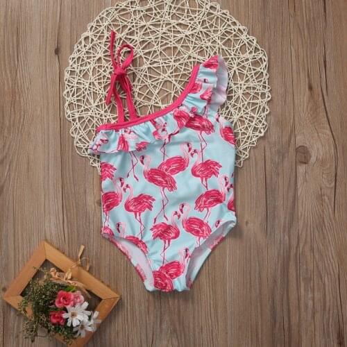 2021 New Little Cute Girls Off-shoulder Swimsuit Babies Summer Swimming Bathing Suit Baby Kid One-piece Swimwear Clothing