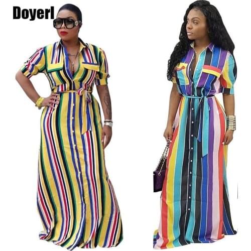 Button Up Long Shirt Dress Cardigan Women Streetwear Turn Down Collared Shirt Dress Short Sleeve Striped Casual Maxi Dresses