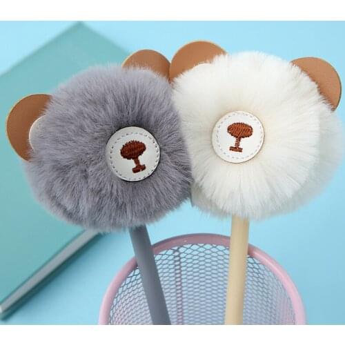 30 pcs/lot Creative Cartoon Bear Hair Ball Gel Pen Signature Pen Escolar Papelaria School Office Supply Promotional Gift
