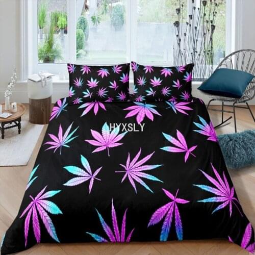 3D Microfiber Plants Bedding Set Colorful Maple Weed Leaves Bed Linen Queen King Size Quilt Cover Pillowcase 2/3pcs Home Decor