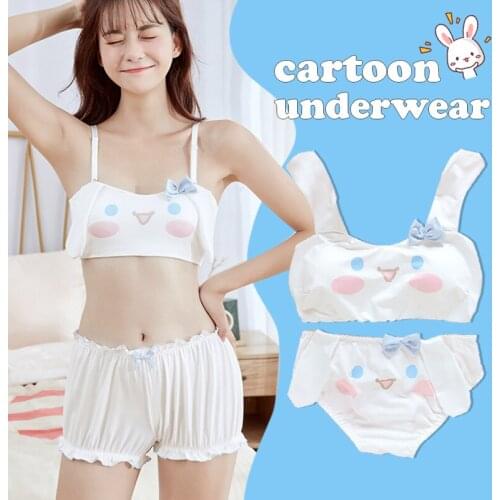 Women Cute Cartoon Anime Long Ear Doggy Tube Tops Girls Kwaii Cosplay Sexy Lingerie Bra Bloomers Set Lolita Underwear Panties