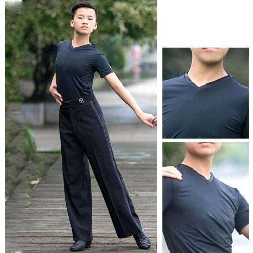 New Latin Dance Costumes For Boys Short Sleeve V-Neck Shirts Ballroom Latin Dance Competition Dresses Practice Clothes DQS4896