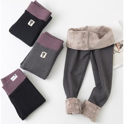 Thicken Fleece Cotton Leggings Women Workout Korean Slim High Waist Winter Warm Pants Patchwork Fitness Sports Velvet Leggings
