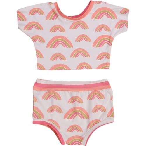 Infant Newborn Baby Girl’s Summer T-shirt and Shorts Set Fresh Rainbow Printed Short Sleeve Tops and Triangle Short Pants 0-3T