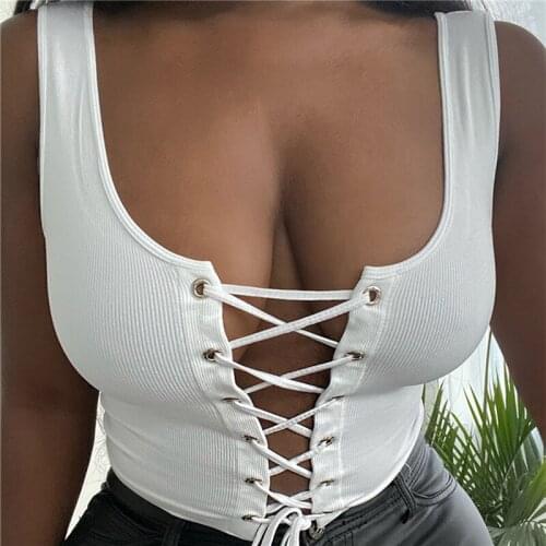 Summer Corset Crop Tops Women Bustier Sexy Solid Tank Top Fashion Lace Up Front Corsets Vest Sleeveless Chic Streetwear
