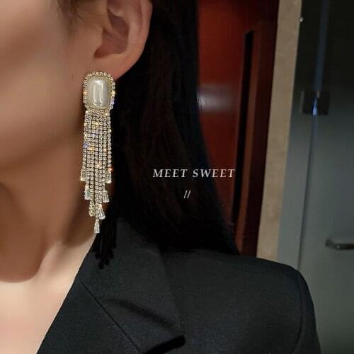 Summer Fashion Female Ear Ornament Vertical Pendant Alloy Glass Combination Shining Glowing Belongs to Beautiful Charming Girls