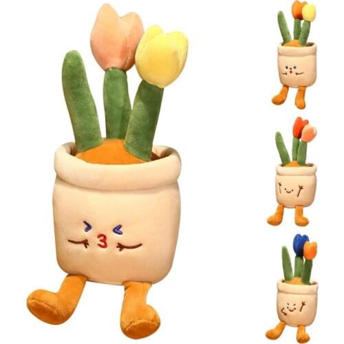 Lovely High Simulated Stuffed Plush Doll Air Purifying Smile Expression Tulip Flower Pot Plush Toy for Children