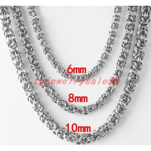 Fashion 6/8/10mm Wide Silver Color Stainless Steel Biker Mens Byzantine Box Chain Bracelet Or Necklace Xmas 7"-40" Option