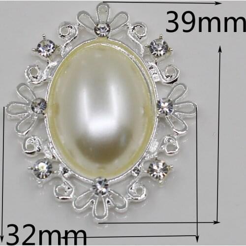 Fashion 5pc 32*39MM rhinestone pearl buttons Wedding Decoration DIY Flatback silver clothing scrapbooking crafts Accessories