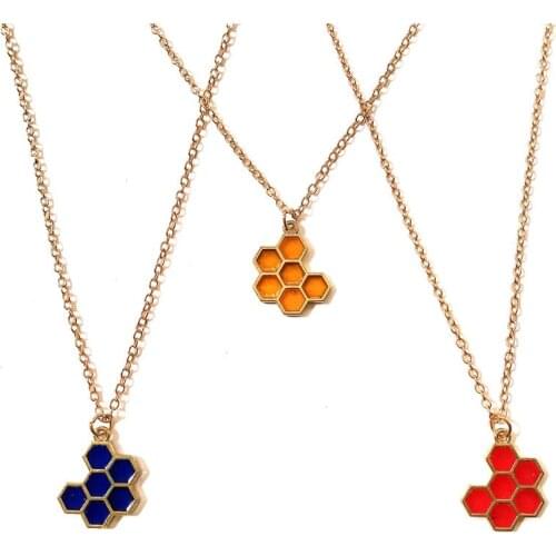 Enamel color honeycomb beehive bee hive necklace metal choker chain pendant necklace fashion women costume jewellery handmade