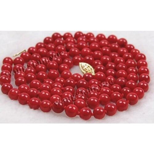 36"LONG 7-7.5mm Japan Red Coral Round Beads Necklace