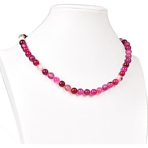 Colorful 8mm Pink Striated Agate Making Design Diy Charm Necklace 18inch Suitable For Beautiful Girls Female H176