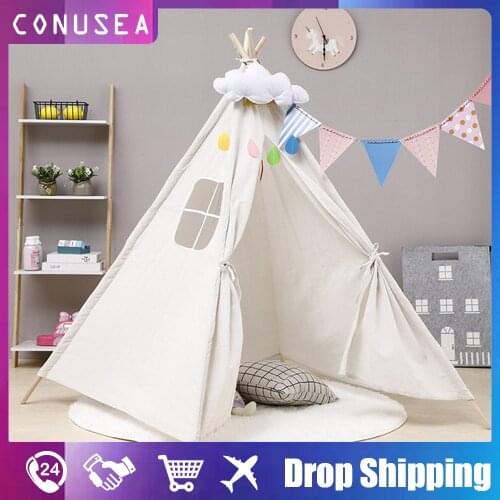 Kids Toy Tents Camping tent House for children Foldable Game Teepee Indian indoor Canvas Cotton Triangle Tipi childrens toys