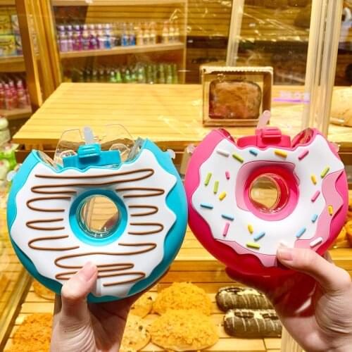 Donut cup water bottle children straw cup cute cartoon anti-fall portable straw cup daily