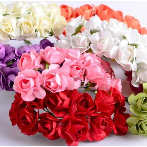 Festival supplies 2cm Rose paper flower Bouquet handmade for Gift Box Scrapbooking Craft Birthday Wedding Party DIY favor Wh